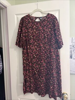 Old Navy Black Mini Dress with Pink & Cream Floral Pattern